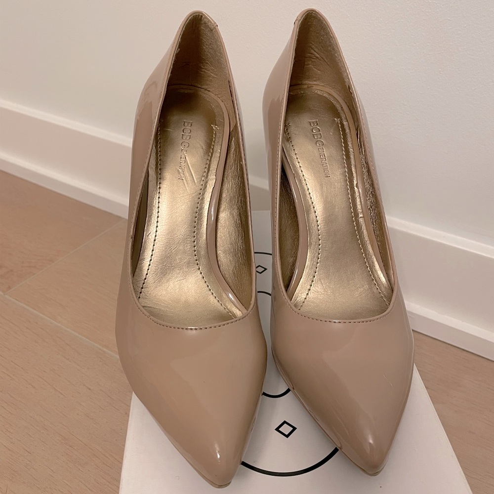 BCBGeneration Beige Patent Heels